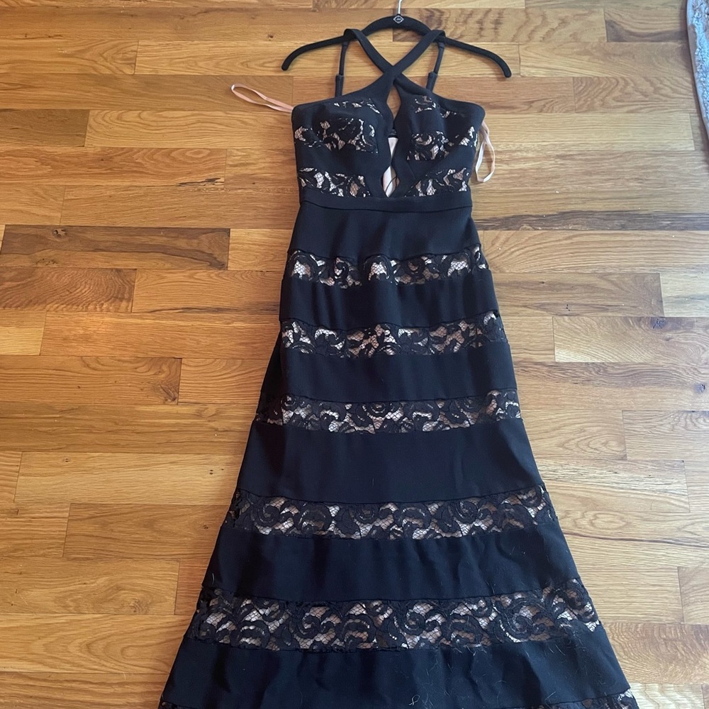 BCBGMaxAzria Black and Nude Lace Dress